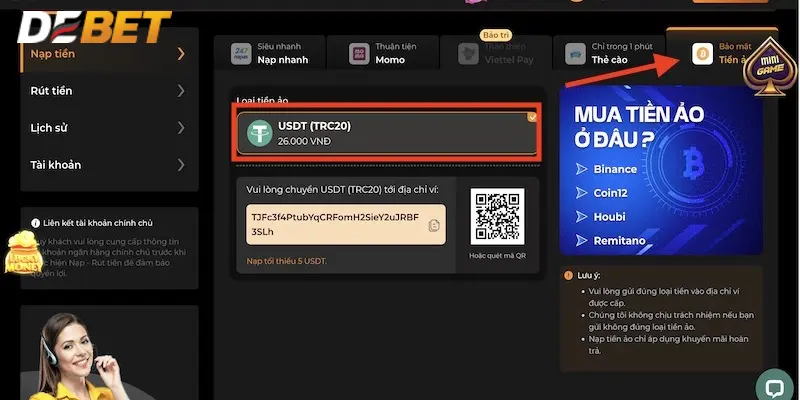 Gửi tiền bằng USDT là phương thức tiện lợi, bảo mật